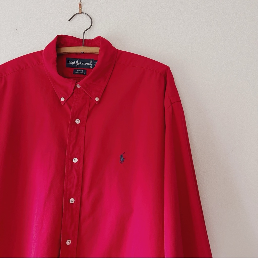 Ralph Lauren vintage men’s red long sleeve Blaire cotton solid shirt‎ size XL